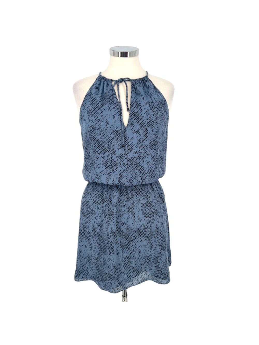 Parker Silk Halter Printed Mini Dress Blue Black Size Small